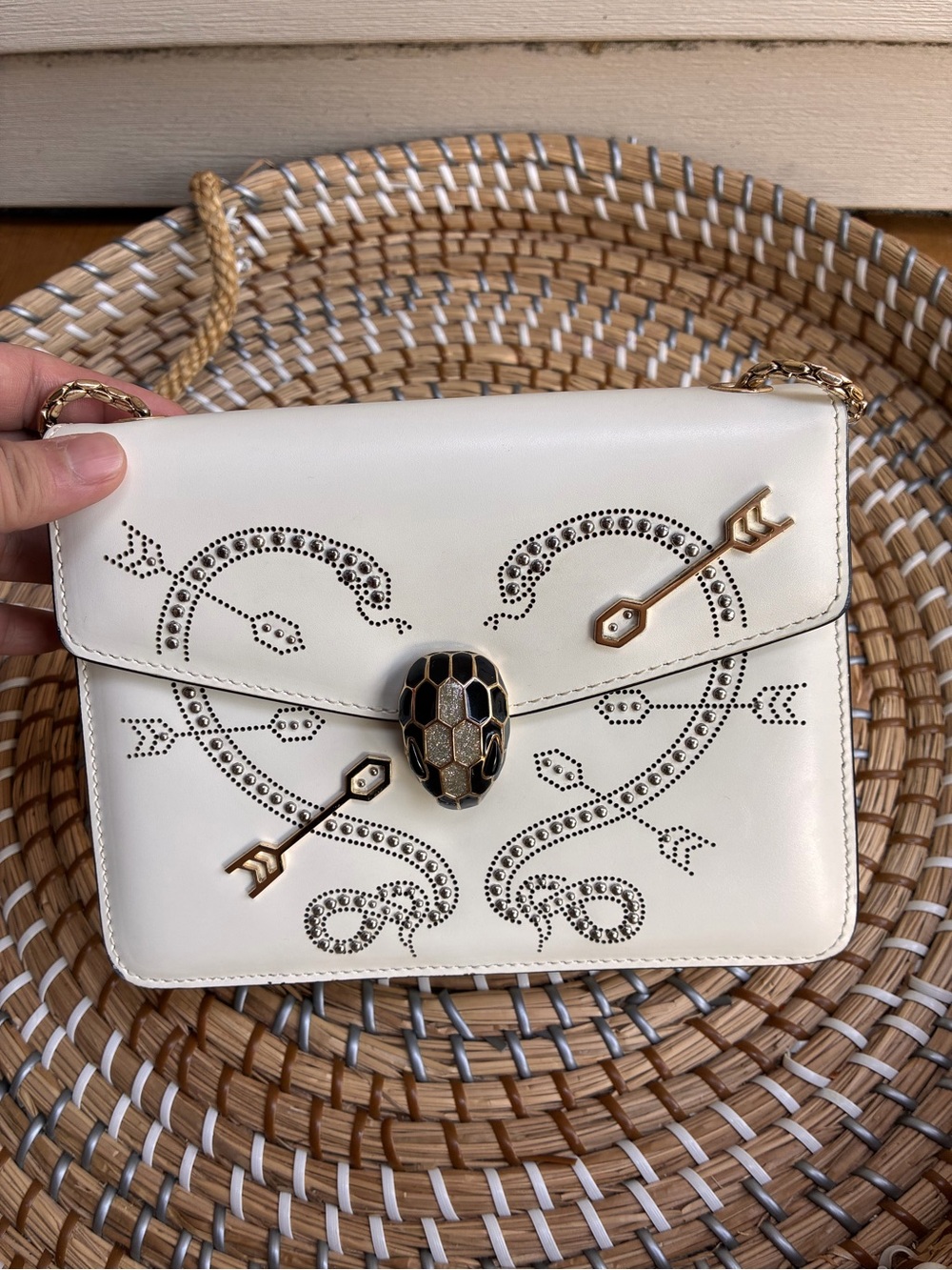 Bvlgari White  Embellished Snake-Head Crossbody Bag ( authentic)